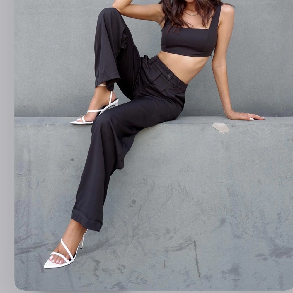 Princess Polly Huxley High Waisted Black Trouser Pant Size US4/UK8/EU 36